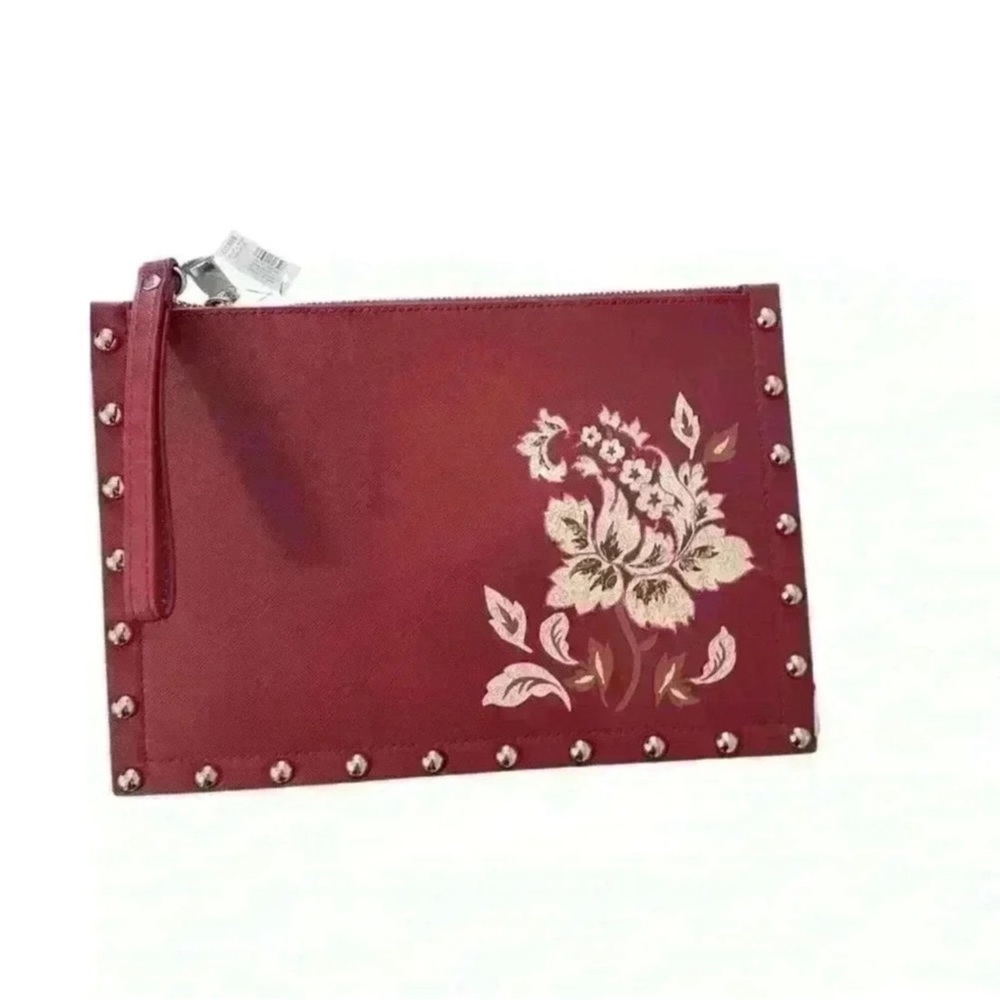White House Black Market Red Floral Embroidered Wristlet